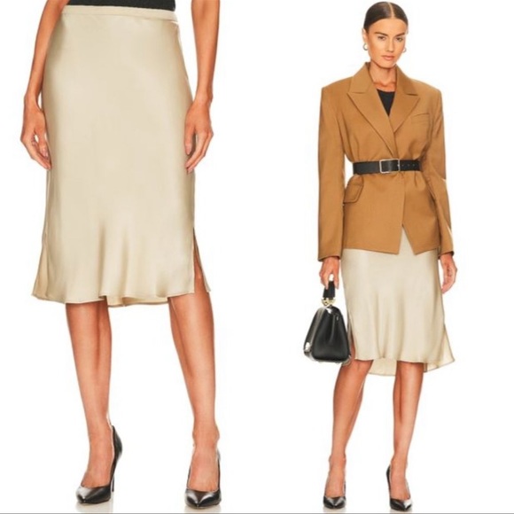Anine Bing Dresses & Skirts - ANINE BING Erin Satin Silk Pull On Skirt in Beige